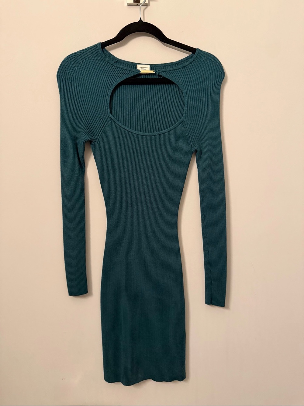 Abercrombie & Fitch - Teal Ribbed Long-Sleeve Cutout Dress